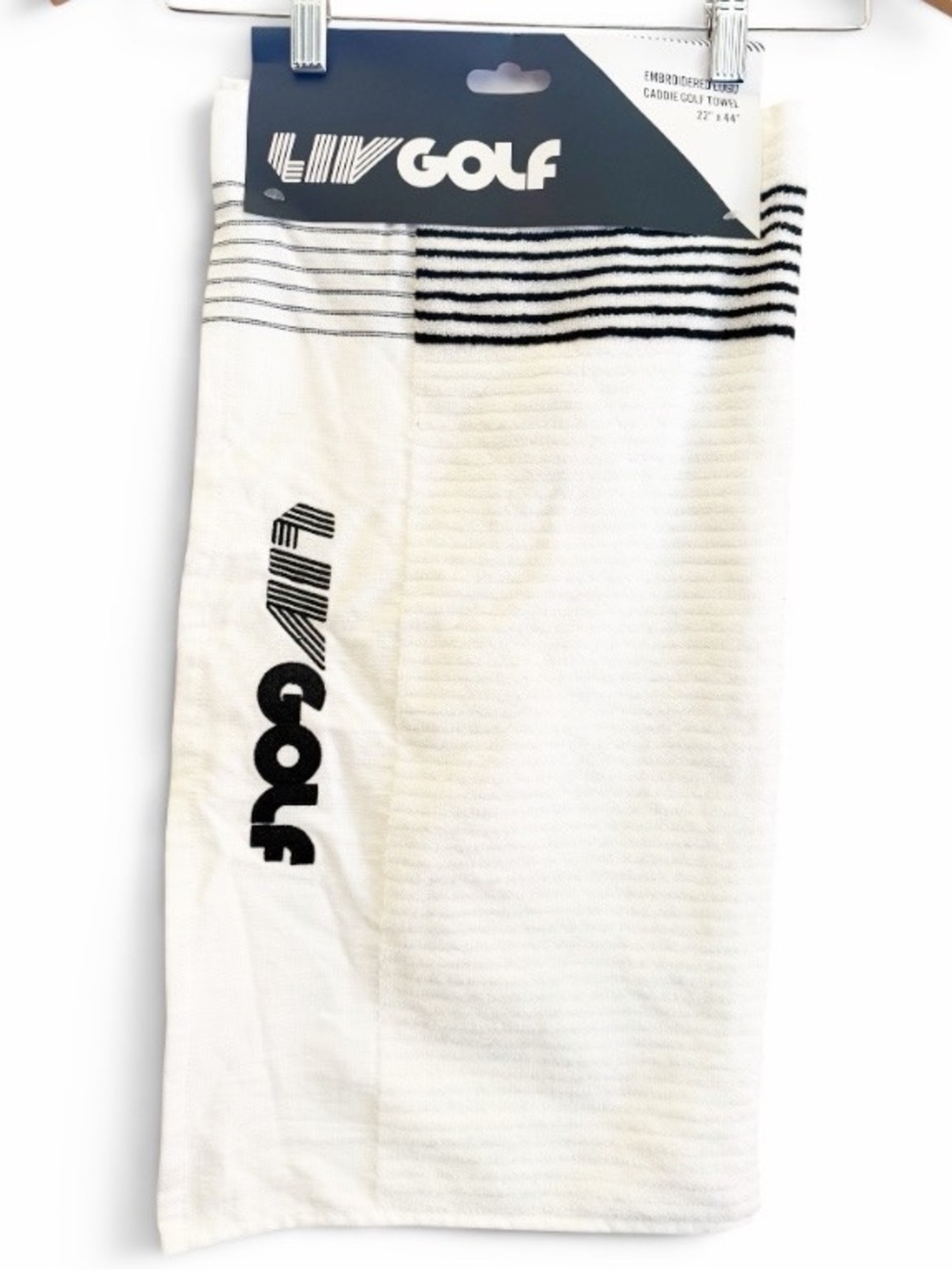 NWT LIV Golf White & Black Striped Golf Towel 22” x 44”